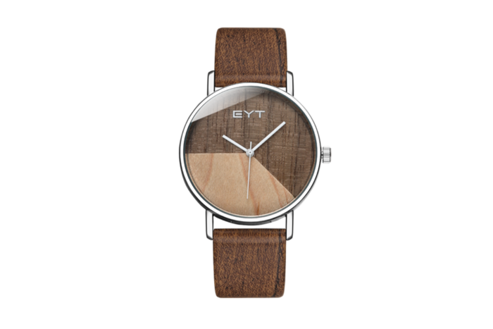 RELÓGIO MOD K0079L CAIXA PRATA, MOSTRADOR MARROM ESCURO E CLARO, PULSEIRA MARROM ESCURO