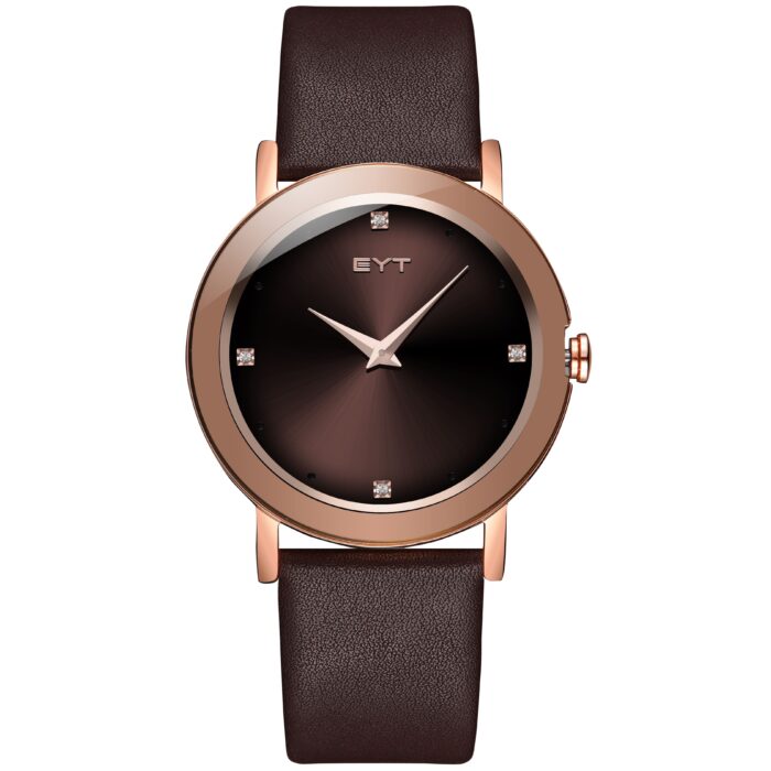 RELÓGIO MOD B2319G CAIXA OURO ROSA BORDA MARROM, MOSTRADOR MARROM, PULSEIRA MARROM ESCURO