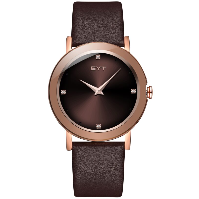 RELÓGIO MOD B2319G CAIXA OURO ROSA BORDA MARROM, MOSTRADOR MARROM, PULSEIRA MARROM ESCURO