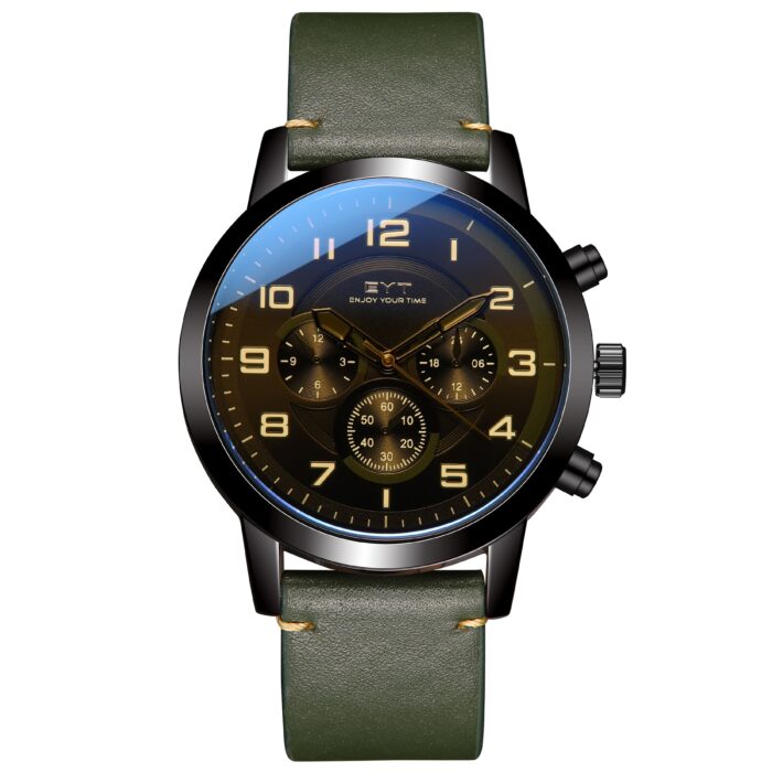 RELÓGIO MOD D6832G CAIXA PRETA, MOSTRADOR PRETO, PULSEIRA VERDE ESCURO