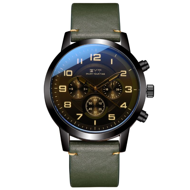 RELÓGIO MOD D6832G CAIXA PRETA, MOSTRADOR PRETO, PULSEIRA VERDE ESCURO