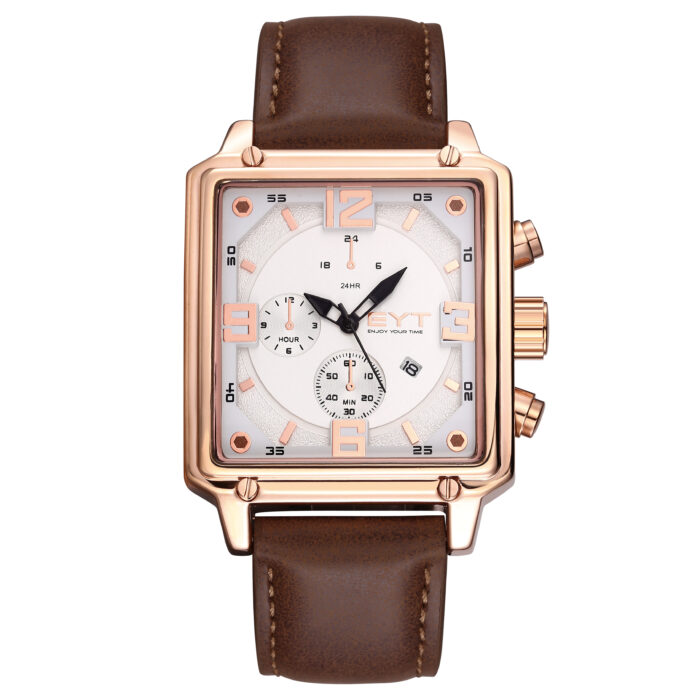 RELÓGIO MOD D6836G CAIXA OURO ROSA, MOSTRADOR BRANCO, PULSEIRA MARROM