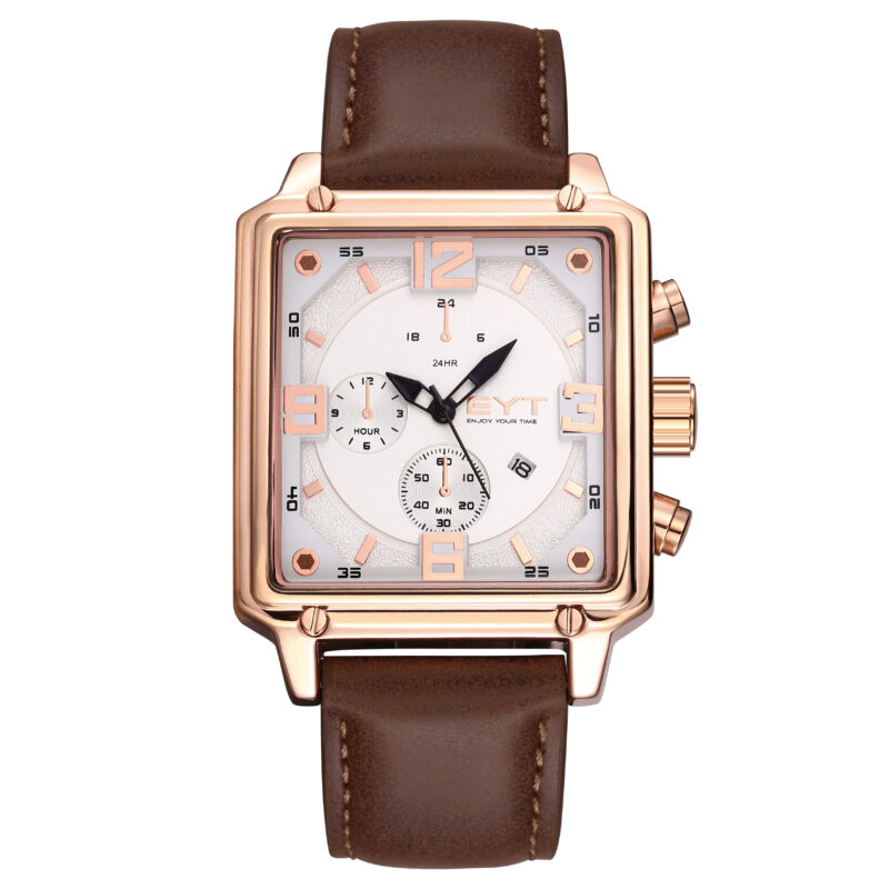 RELÓGIO MOD D6836G CAIXA OURO ROSA, MOSTRADOR BRANCO, PULSEIRA MARROM