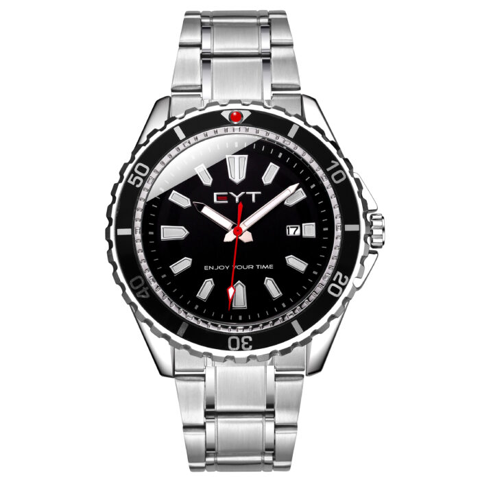 RELÓGIO MOD S3899G CAIXA PRATA, BEZEL PRETO, MOSTRADOR PRETO, PULSEIRA PRATA