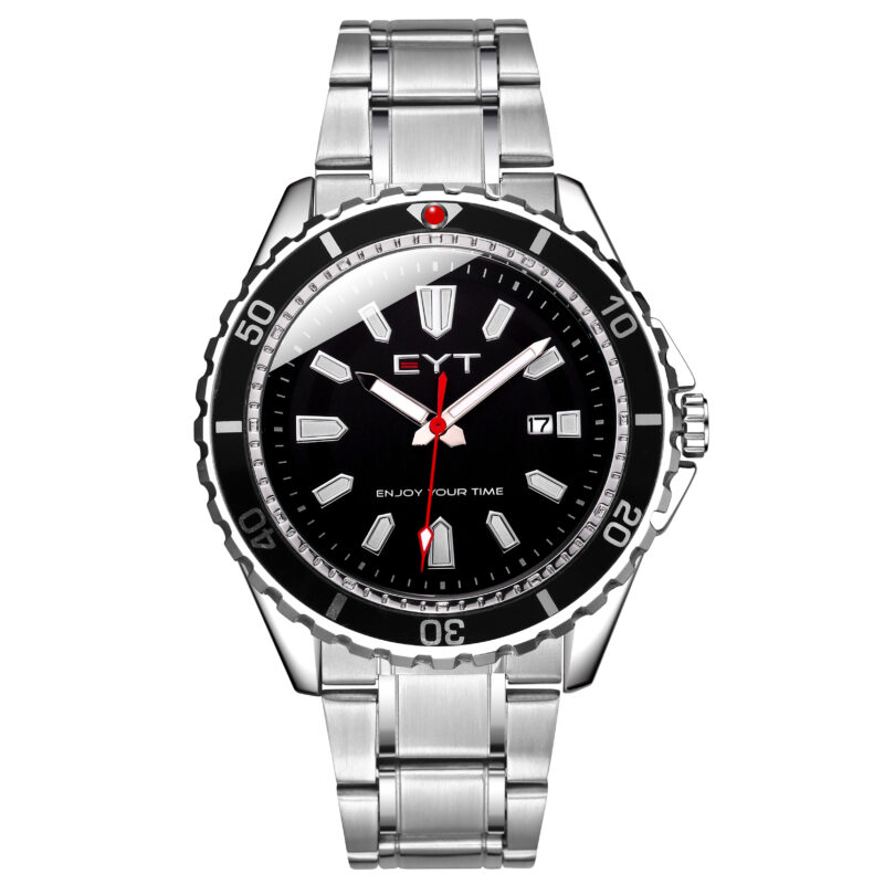 RELÓGIO MOD S3899G CAIXA PRATA, BEZEL PRETO, MOSTRADOR PRETO, PULSEIRA PRATA