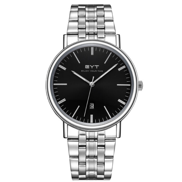RELÓGIO MOD S6502G CAIXA PRATA, MOSTRADOR PRETO, PULSEIRA PRATA