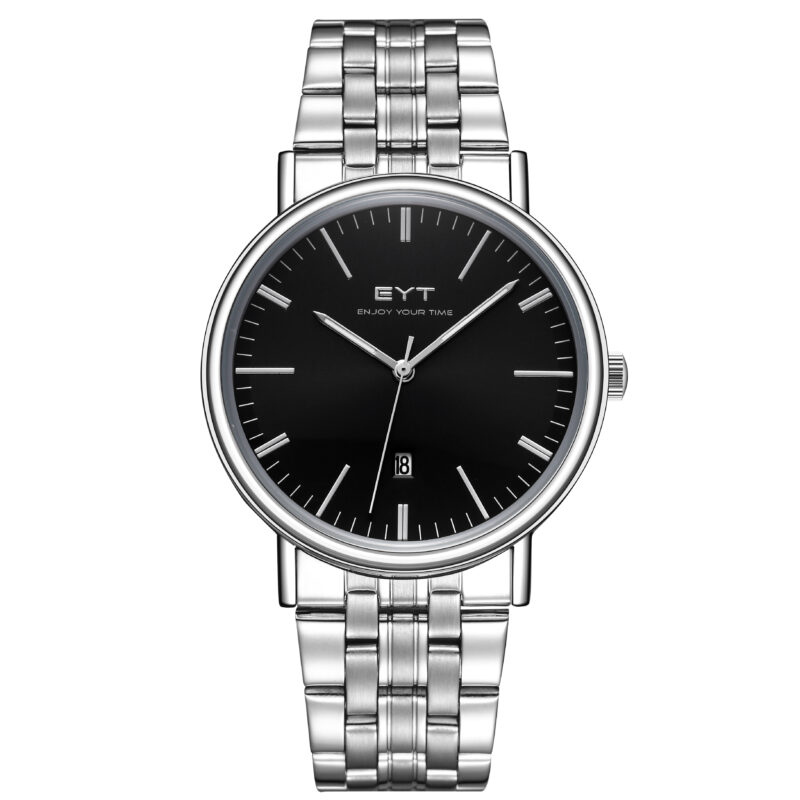 RELÓGIO MOD S6502G CAIXA PRATA, MOSTRADOR PRETO, PULSEIRA PRATA