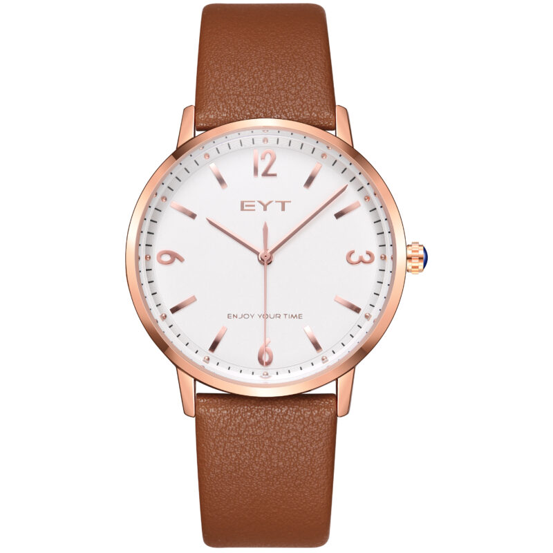 RELÓGIO MOD S3803G CAIXA OURO ROSA, MOSTRADOR BRANCO, PULSEIRA MARROM