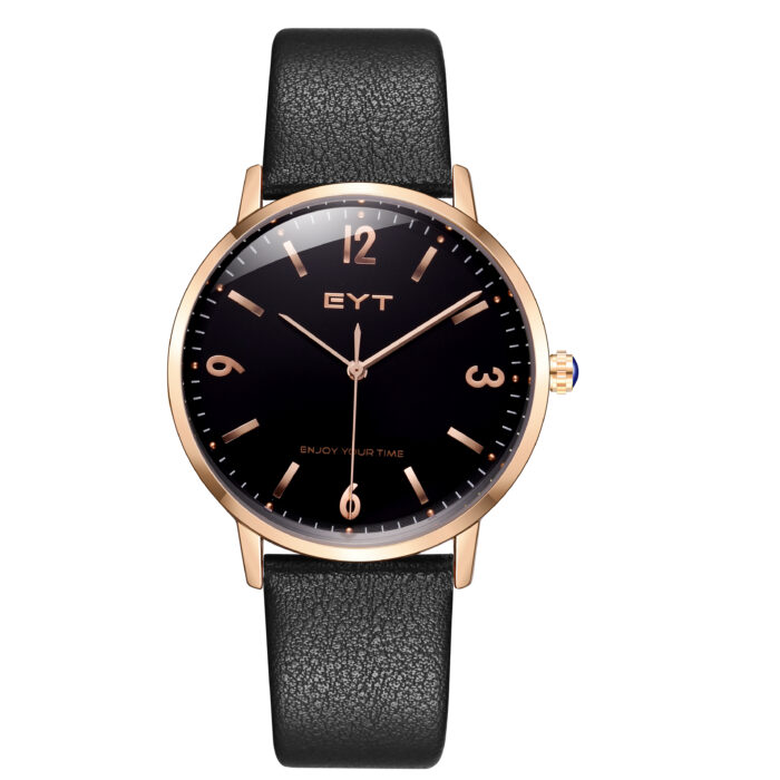 RELÓGIO MOD S3803G CAIXA OURO ROSA, MOSTRADOR PRETO, PULSEIRA PRETA