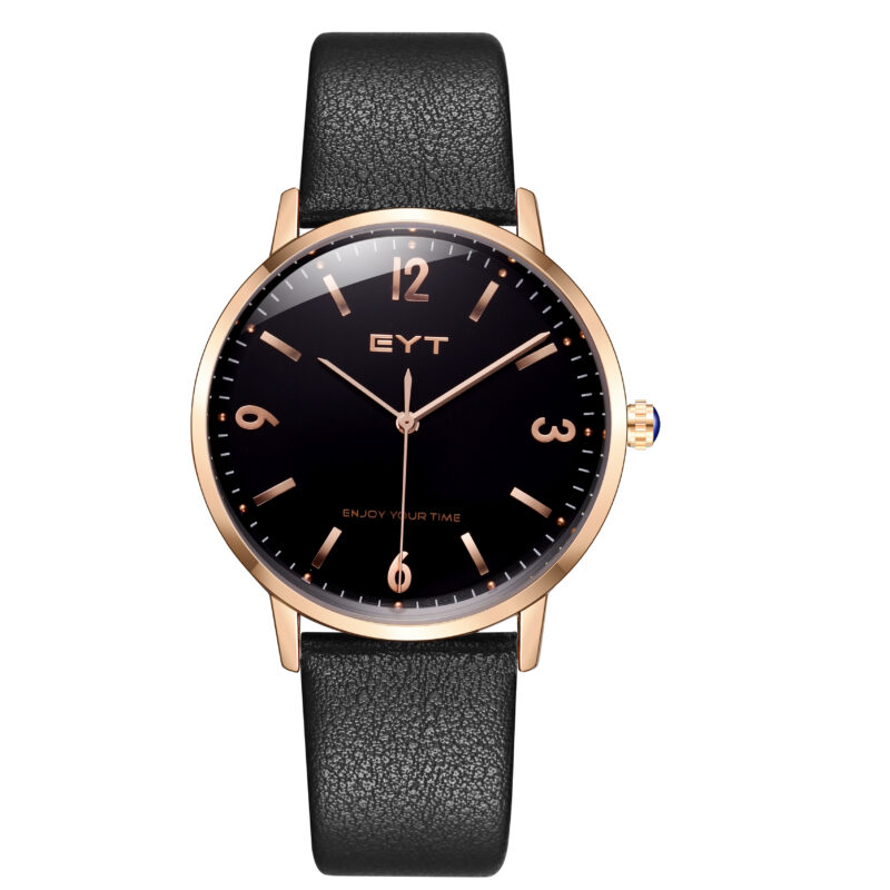 RELÓGIO MOD S3803G CAIXA OURO ROSA, MOSTRADOR PRETO, PULSEIRA PRETA