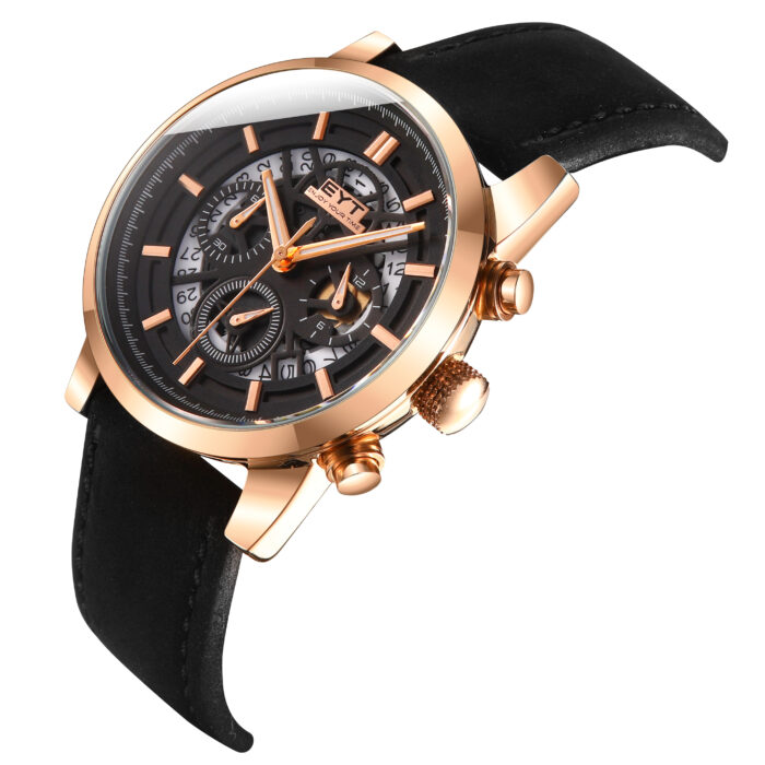 RELÓGIO MOD D6860G CAIXA OURO ROSA, MOSTRADOR PRETO, PULSEIRA PRETA - Image 2