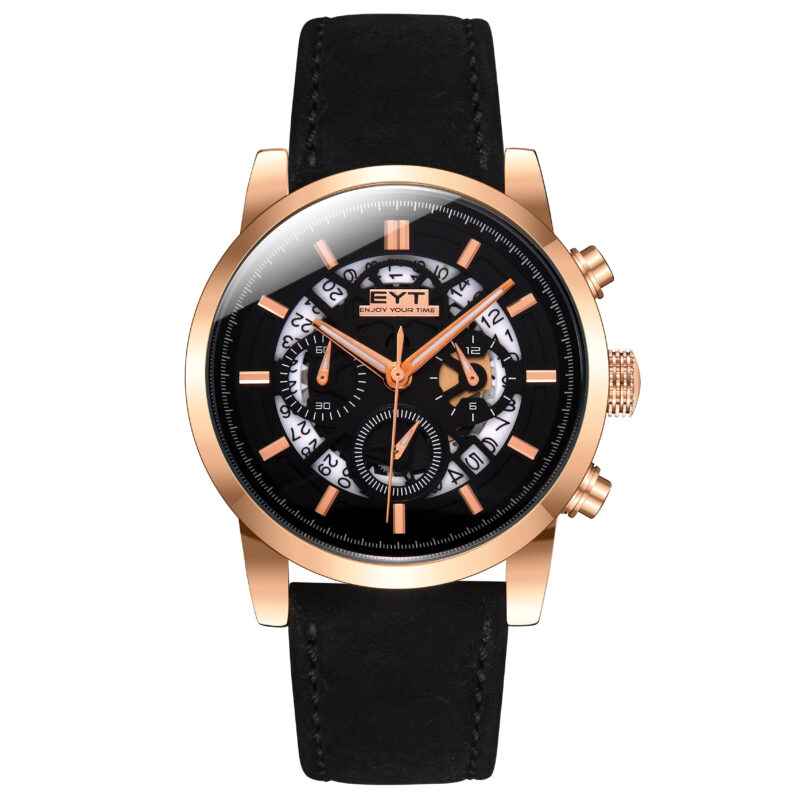 RELÓGIO MOD D6860G CAIXA OURO ROSA, MOSTRADOR PRETO, PULSEIRA PRETA