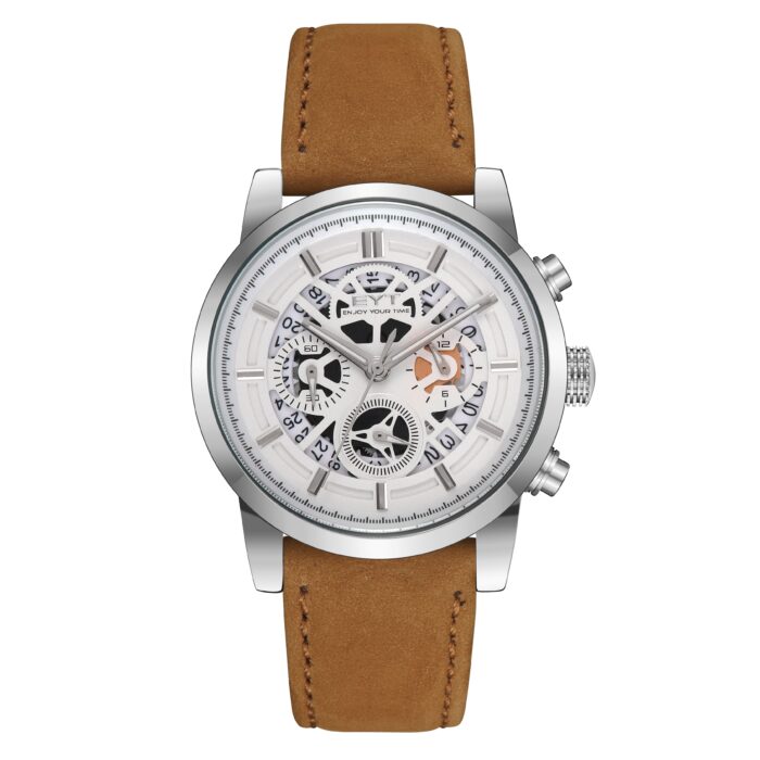 RELÓGIO MOD D6860G CAIXA PRATA, MOSTRADOR BRANCO, PULSEIRA MARROM