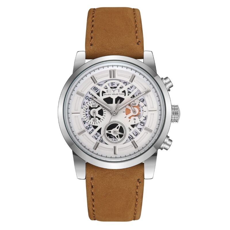 RELÓGIO MOD D6860G CAIXA PRATA, MOSTRADOR BRANCO, PULSEIRA MARROM