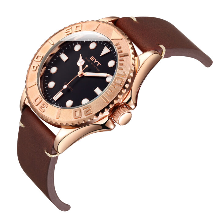 RELÓGIO MOD D6838G CAIXA OURO ROSA, MOSTRADOR PRETO, PULSEIRA MARROM ESCURO - Image 2