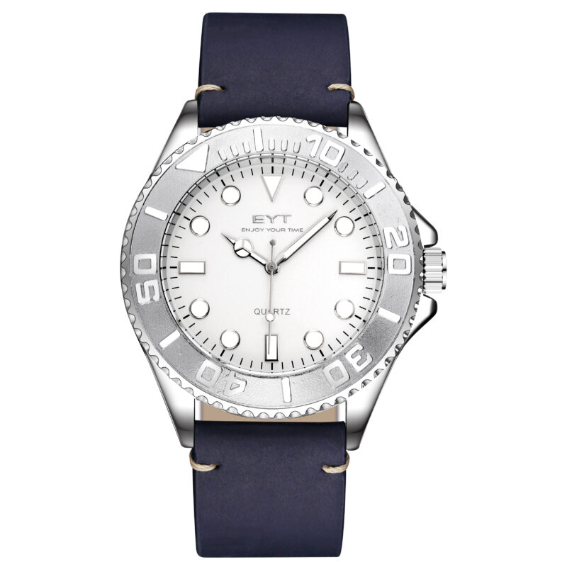 RELÓGIO MOD D6838G CAIXA PRATA, MOSTRADOR BRANCO, PULSEIRA AZUL ESCURO
