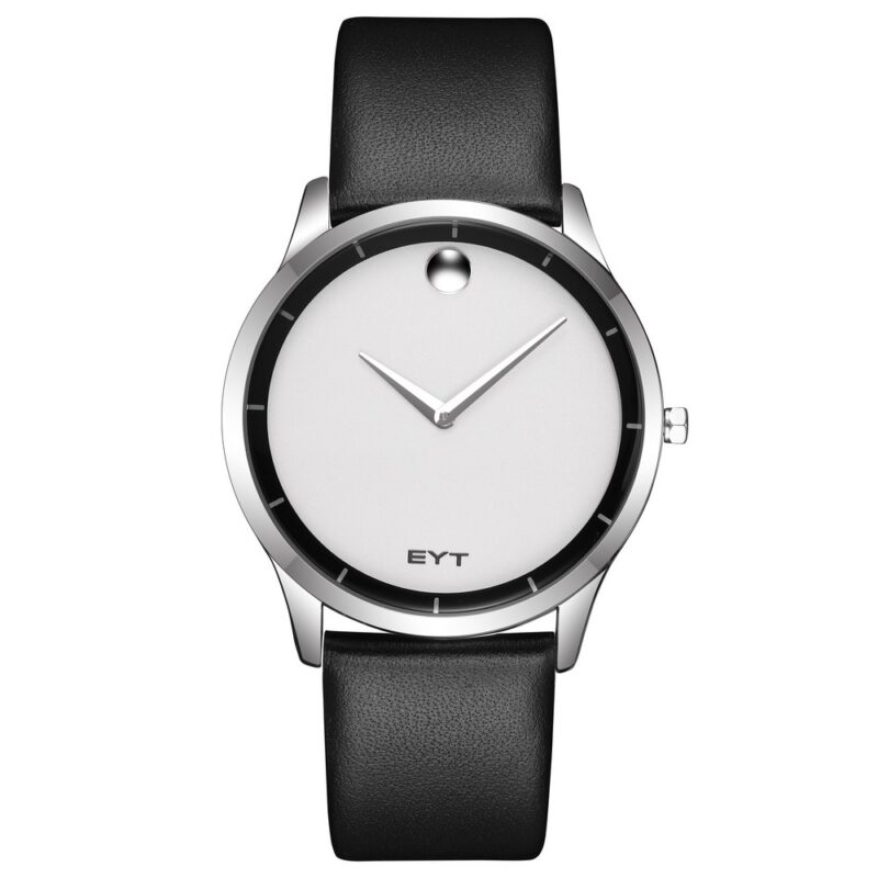 RELÓGIO MOD B2301G CAIXA PRATA BORDA PRETA, MOSTRADOR BRANCO, PULSEIRA PRETA