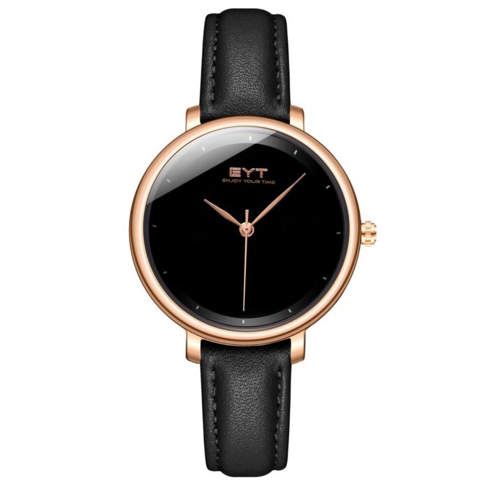 RELÓGIO MOD S6606L OURO ROSA, MOSTRADOR PRETO, PULSEIRA PRETA