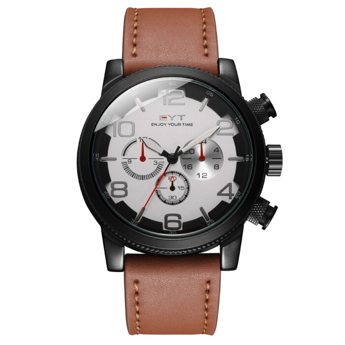 RELÓGIO MOD D6828G CX PRETA, MOSTRADOR BRANCO, PULS. MARROM