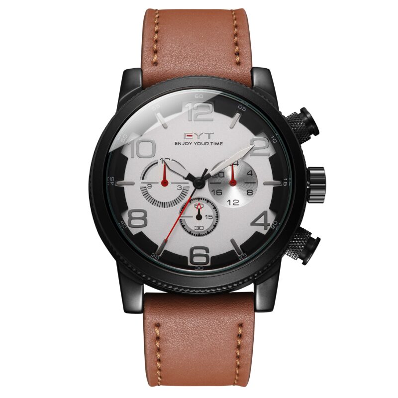RELÓGIO MOD D6828G CX PRETA, MOSTRADOR BRANCO, PULS. MARROM