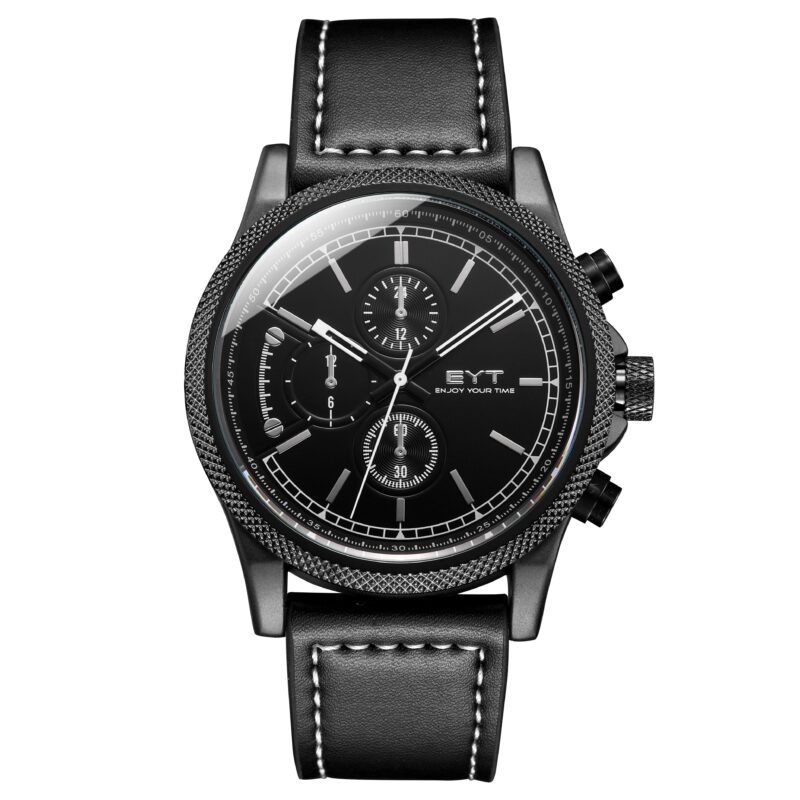 RELÓGIO MOD D6829G CAIXA PRETA, MOSTRADOR PRETO, ÍNDICE BRANCO, PULSEIRA PRETA COM COSTURA BRANCA