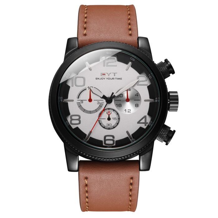 RELÓGIO MOD D6828G CX PRETA, MOSTRADOR BRANCO, PULS. MARROM - Image 3